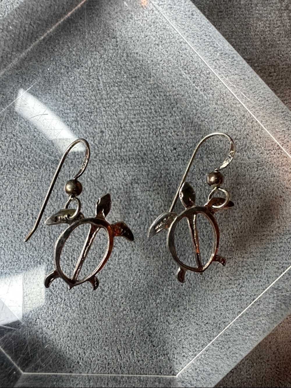 Sterling Silver Turtle Drop Earrings - Silver Sea Turtle Dangle